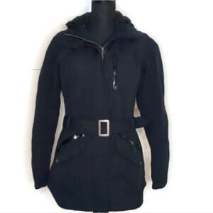 Columbia Black Hooded Belted Trench Coat